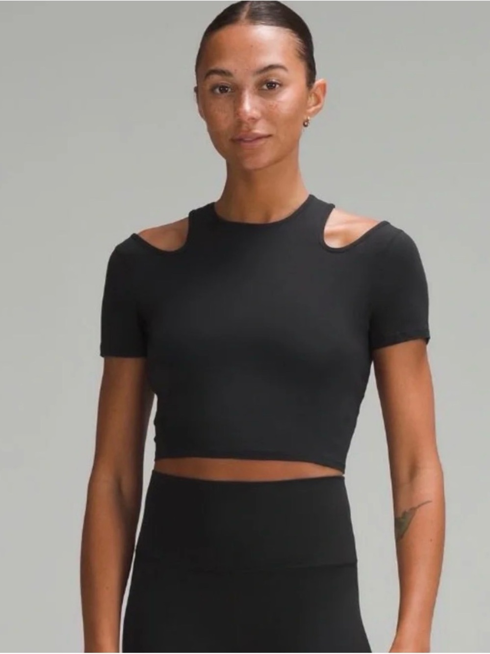 lululemon athletica Black Cutout Shoulder Crop Top